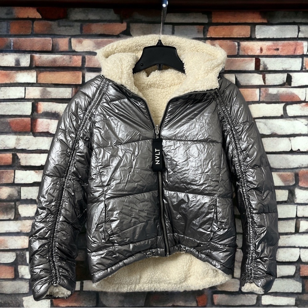 NVLT Reversible Faux Sherpa Puffer Coat, Available in Silver and Black